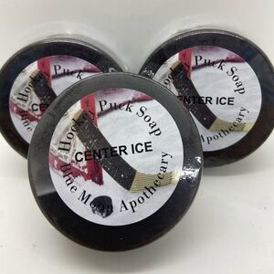 3 hockey puck handcrafted artisan soap bars by Blue Moon Apothecary